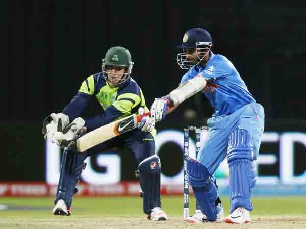 India vs Ireland: हैमिल्टन में आईसीसी क्रिकेट विश्व कप के पूल बी मैच में आयरलैंड के खिलाफ शॉट खेलते भारतीय बल्लेबाज अजिंक्य रहाणे। रहाणे 28 गेंदों में 6 चौके की मदद से 33 रन बनाकर नाबाद रहे। (स्रोत-रॉयटर्स) live cricket score, live score, ind vs ire, live india vs ireland, ind vs ire score, ind vs ire live, live cricket ind vs ire, india ireland live, india ireland, ireland india, world cup 2015, cricket news