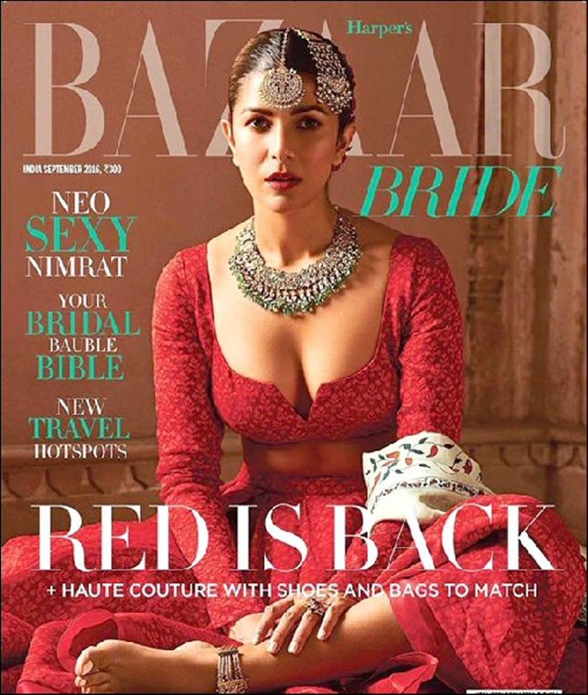 nimrat kaur on the cover page, harper bazaar bride cover page, arlift actress, nimrat kaur next film, nimrat kaur next movie, nimrat kaur upcoming movie, nimrat kaur hot photos, nimrat kaur in red hot dress, harpers bazaar bride magazine