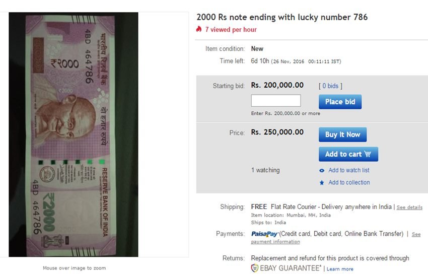 Rs 2000 notes put up on sale at eBay for costing on 2 lakh