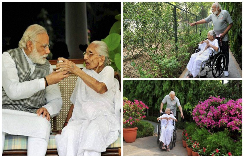 मां हीरा बा के साथ पीएम मोदी।