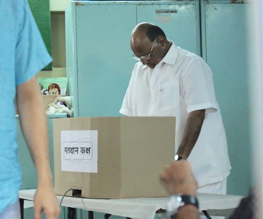 NCP leader Sharad Pawar casts his vote NCP leader, Sharad Pawar