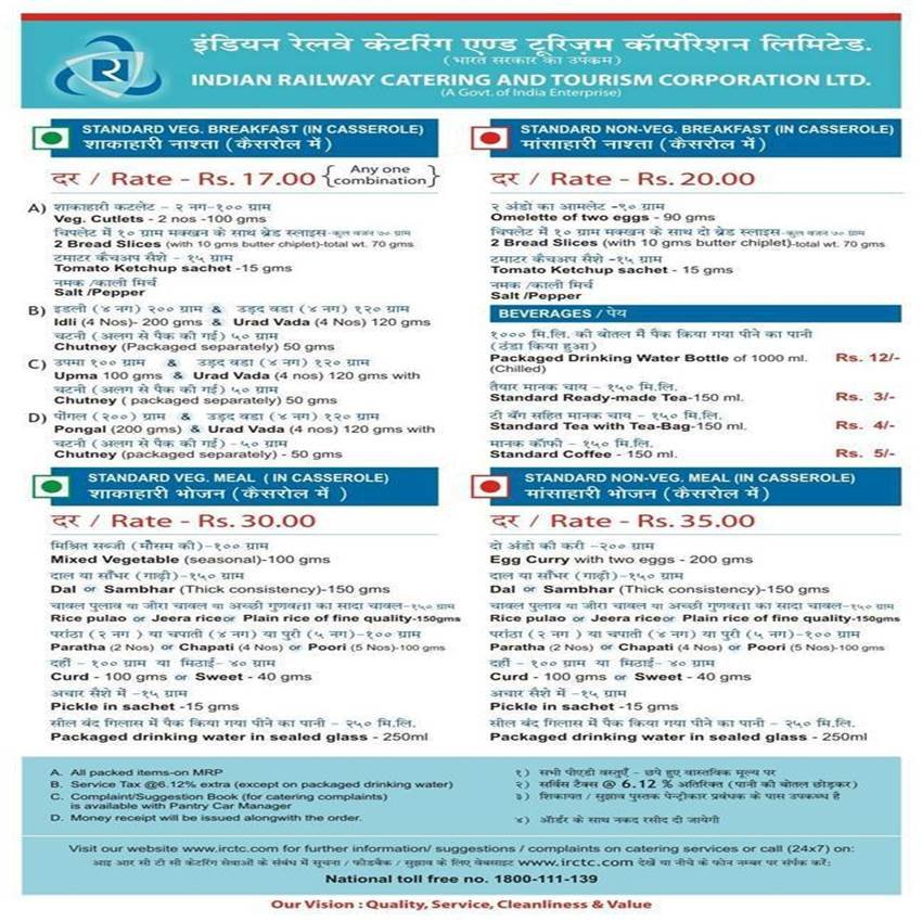 indian railway, railway pantry car, pantry car food price, railway pantry car scam, IRCTC food price, IRCTC food rate card, IRCTC menu, train pantry rate card, railway news