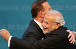Australian PM Tony Abbott welcomes Narendra Modi