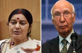 Swaraj, Aziz meet briefly on SAARC