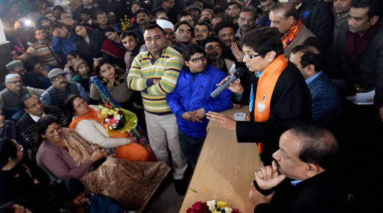 kiran bedi, kiran bedi road show, bjp, bjp road show, kiran bedi, aap, delhi assembly polls