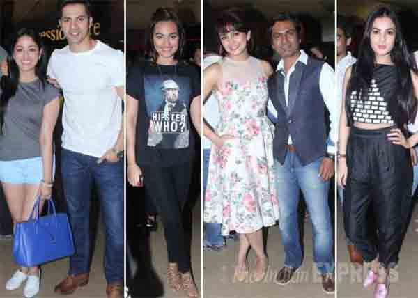 Badlapur Screening: फ़िल्म 'बदलापुर' की स्पेशल स्क्रीनिंग पर पहुंचे वरुण धवन, यामी गौतम, हुमा कुरैशी, नवाजुद्दीन सिद्दकी, सोनाक्षी सिन्हा। (स्रोत-वरिंदर चावला)