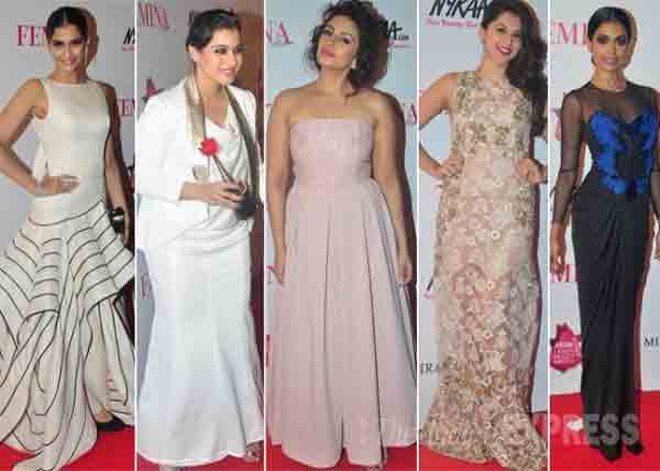 फेमिना ब्यूटी अवॉर्ड्स 2015 में रेड कार्पेट पर पहुंचीं अभिनेत्री सोनम कपूर, काजोल, हुमा कुरैशी, साराह जेने और तापसी। (स्रोत-वरिंदर चावला)