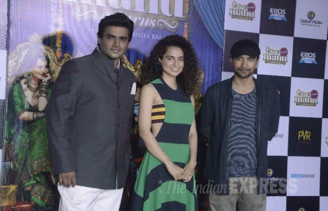 tanu weds manu trailer launch, tanu weds manu trailer, kangana ranaut, r madhavan, kangana madhavan at tanu weds manu trailer launch, nisika lulla, anand l roi, latest news on tanu weds manu trailer launch, tanu weds manu trailer launch news in hindi