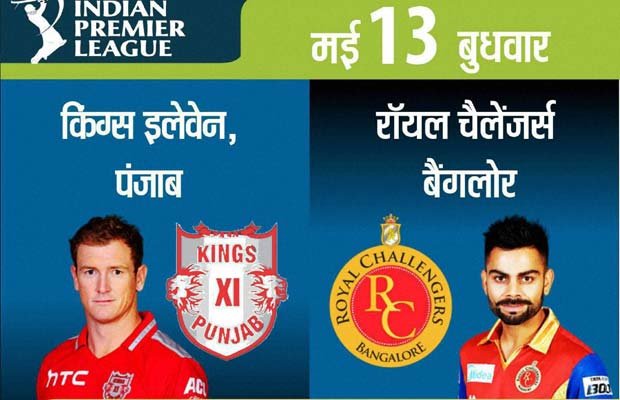 किंग्स इलेवन पंजाब, रॉयल चैलेंजर्स बंगलूर, आईपीएल 8, RCB vs KXIP, RCB vs KXIP Live, RCB vs KXIP Live Score, RCB vs KXIP Scorecard, RCB vs KXIP IPL, Kings XI Punjab, Royal Challengers Bangalore, IPL 8, IPL 2015, IPL News