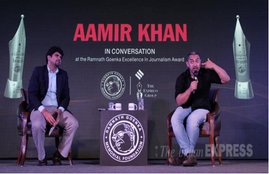 आमिर खान, आमिर खान फैमिली, किरण राव, Aamir Khan, Aamir khan intolerance, intolerance debate, Kiran Rao intolerance, intolerance in India, aamir khan in RNG awards, Aamir Khan at Awards Ceremony, Aamir Khan statement, ramnath goenka awards, amir at goenka award 2015