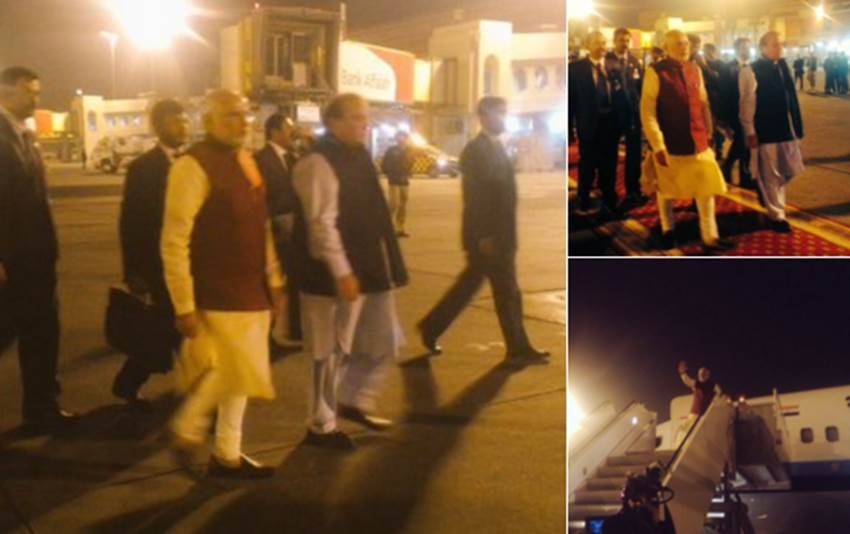 मोदी को एयरपोर्ट पर सीऑफ करने खुद नवाज शरीफ आए। विदेश मंत्रालय के प्रवक्ता विकास स्वरुप ने यह फोटो ट्वीट की है।  मोदी को एयरपोर्ट पर सीऑफ करने खुद नवाज शरीफ आए। विदेश मंत्रालय के प्रवक्ता विकास स्वरुप ने यह फोटो ट्वीट की है।