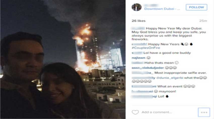 most useless selfies, Most senseless selfies, worst selfies ever, selfie with burning hotel, dubai hotel fire selfie, dubai hotel fire couple selfie, selfie gallery, सेल्फी का जुनून, सेल्फी गैलरी, फोटो गैलरी, दुबई होटल सेल्फी,