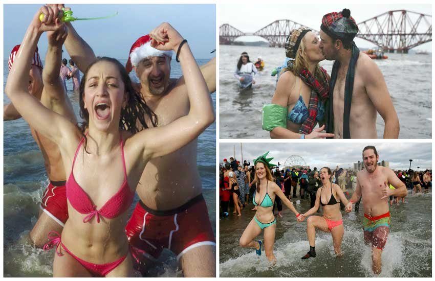 New year 2016 celebrations, new year anuual swimming photos, new year celebrations, United States, Canada, Vancouver, Saundersfoot, नए साल का जश्‍न, न्‍यू ईयर 2016, फोटो गैलरी, ठंडे पानी में गोता,