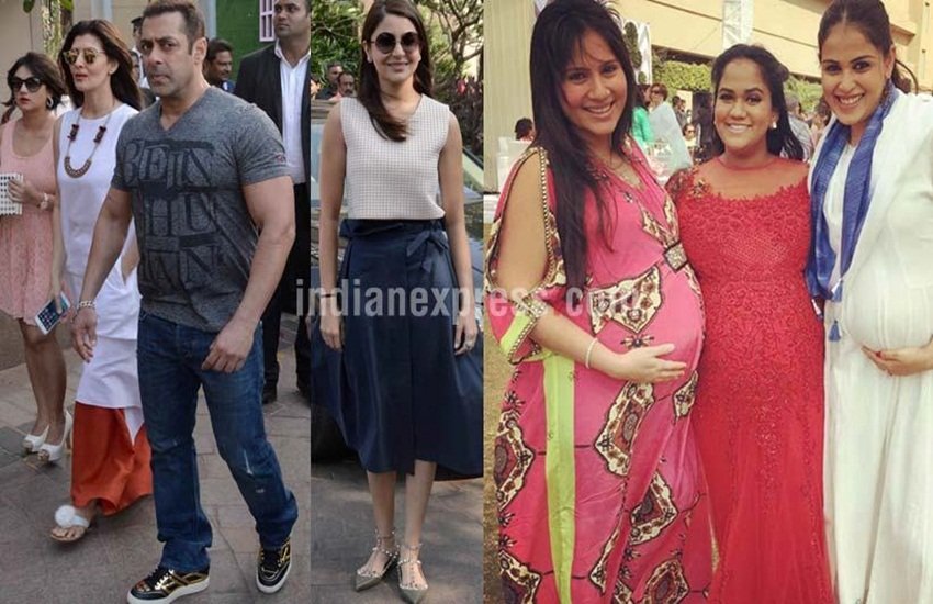 B-Town celebrates, baby shower of Salman Khan sisterm, arpita sharma khan baby shower function,SALMAN KHAN SISTER ARPITA, Salman Khan kisses ex-girlfriend Sangeeta Bijlani, Salman Khan, Anushka Sharma, Sangeeta Bijlani