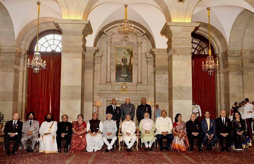 Padm Awards, pranab mukharjee, president, Padma Awards, Rashtrapati Bhavan, Dhirubhai Ambani, Anupam Kher, Ajay Devgn, Saina Nehwal, Sri Sri Ravi Shankar,