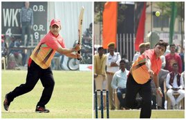 Akhilesh Yadav, cricket match, CM vs IAS Eleven, Dimple Yadav, Akhilesh Yadav Batting, Akhilesh Yadav Bowling, Lucknow