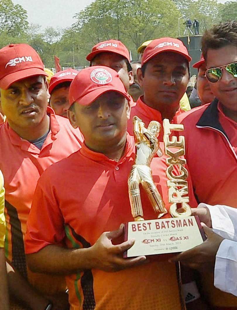 Akhilesh Yadav, cricket match, CM vs IAS Eleven, Dimple Yadav, Akhilesh Yadav Batting, Akhilesh Yadav Bowling, Lucknow