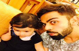 Virat Kohli, Virat selfie with baby ziva, baby ziva, MS Dhoni, Dhoni daughter, Ziva Dhoni, Harbhajan Singh, Dwayne Bravo, World T20, World T20 Semi Finals, India vs West Indies, Viral picture, Instagram, Sakshi Dhoni, विराट कोहली, एमएस धोनी, जीवा, सेल्फी, हरभजन सिंह, ड्वेन ब्रावो