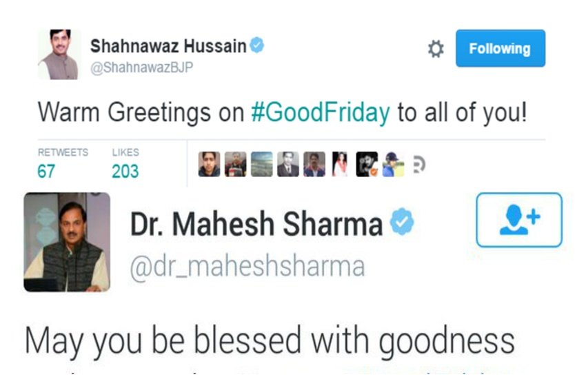 Good Friday, mahesh sharma, shahnawaz hussain, BJP, Central Minister mahesh sharma, Twitter, BJP Twitter,Christians