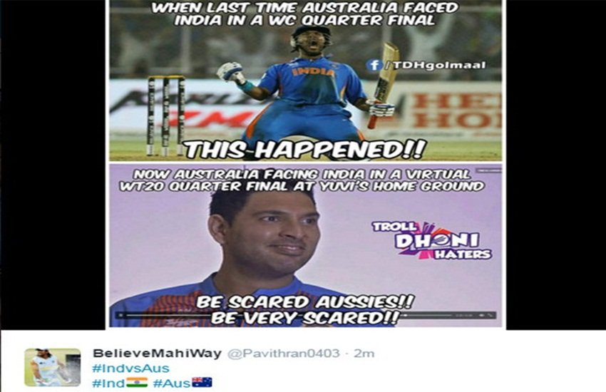 India v Australia at Mohali, t20-world-cup, Twitter reactions, ms dhoni, ind vs aus, virat kohli, yuvraj singh, yograj singh, world t20 news hindi, india vs australia, india australia, india australia world twenty20 sports news hindi, cricket news hindi, भारत ऑस्‍ट्रेलिया मोहाली, वर्ल्‍ड टी20 टी20 वर्ल्‍ड कप, सोशल मीडिया ट्रेंड, विराट कोहली, धोनी, युवराज सिंह, भारत ऑस्‍ट्रेलिया वर्ल्‍ड टी20