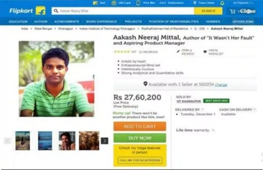 flipkart, iit graduate sells himself on flipkart, iit graduate job flipkart, flipkart sale, man sells himself on flipkart, IIT kharagpur graduate flipkart, IIT kharagpur News