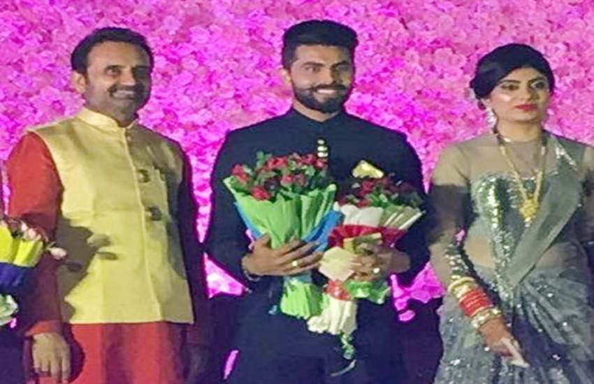 ravindra jadeja, ravindra jadeja reception, ravindra jadeja wife, ravindra jadeja wedding, ravindra jadeja wedding photos, ravindra jadeja reception photos, jadeja wedding photos, jadeja riva solanki photos, cricket, jadeja wife photos