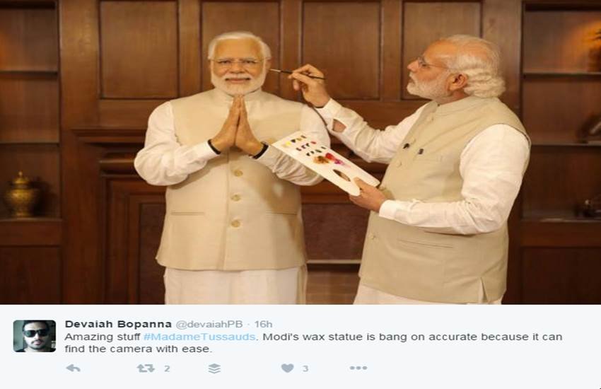 प्रधानमंत्री नरेंद्र मोदी दुनिया के उन महत्वपूर्ण नेताओं में शामिल हो गए हैं, जिनकी मोम की प्रतिमा मैडम तुसाद के सिंगापुर, हांगकांग और बैंकॉक संग्रहालय में लगी हैं। 65 साल के मोदी की मोम की प्रतिमा को सोमवार को उनके सात, रेसकोर्स रोड आवास पर दिखाया गया था। यह प्रतिमा लंदन में मैडम तुसाद म्‍यूजियम में लगेगी और लोग इसे 28 अप्रैल को देख सकेंगे। अपनी प्रतिमा के साथ मोदी की तस्‍वीरें सोशल मीडिया पर भी काफी शेयर की जा रही हैं और इन पर काफी रोचक कमेंट्स भी आ रहे हैं।