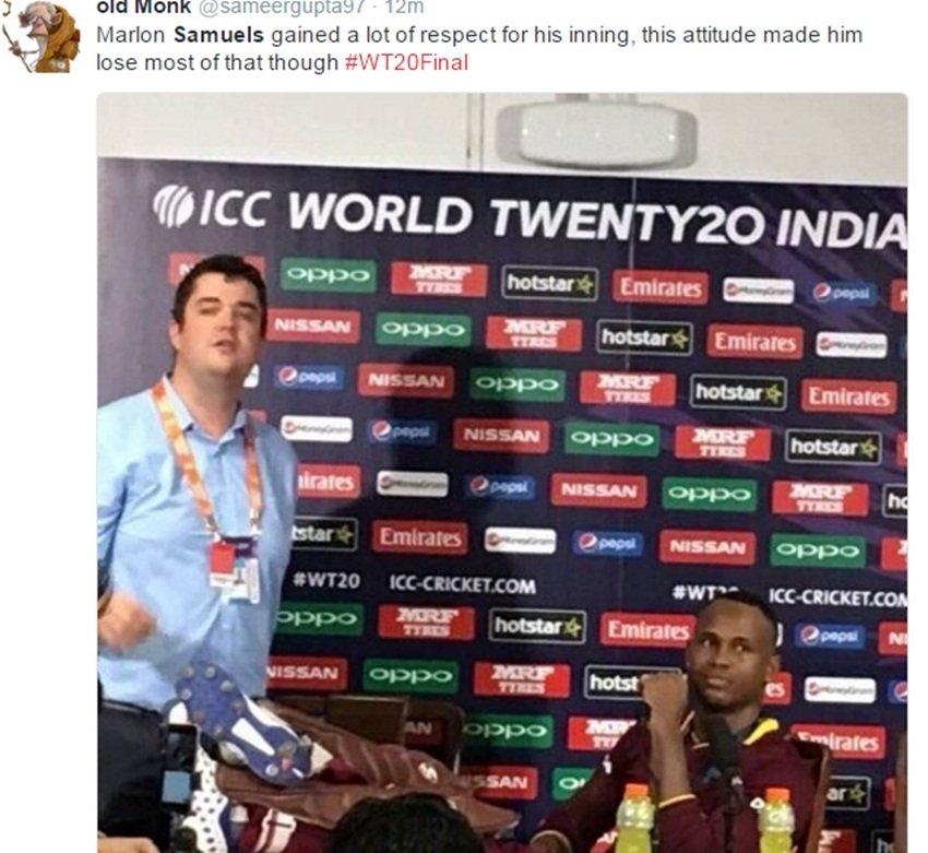 Marlon Samuels, west indies cricket team, world t20 final, t20 world cup, Marlon Samuels shane warne, Marlon Samuels west indies, Marlon Samuels misbehave, Marlon Samuels controversy, मार्लोन सेम्‍युअल्‍स, वर्ल्‍ड टी20 फाइनल, वेस्‍ट इंडीज, इंग्‍लैंड, सेम्‍युअल्‍स विवाद