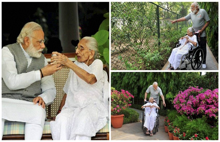 Narendra Modi mother Heeraben, Modi mother Heeraben 7RCR, Modi mother Heeraben PM residence, Heeraben Visit 7RCR With narendra Modi, PM Modi Heeraben 7RCR, Modi 7RCR With Mother, Modi Heeraben 7RCR