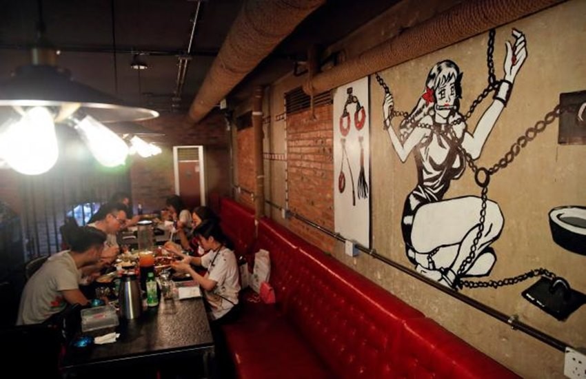 fetish,Beijing fetish restaurant,lobster and sex,breast-shaped cups,bottle openers,wooden penis,Beijing S&M restaurant,food with sex,divorcee,seafood,mannequins,bondage gear,Horny,Sensuous World,basic desires of humans,taboo