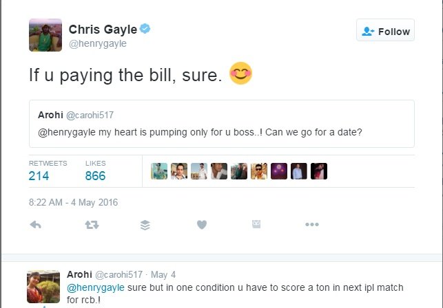 chris gayle, chris gayle news in hindi, royal challengers bangalore, chris gayle IPL, IPL 2016, IPL 9, Indian Premier League, IPL, IPL 2016, IPL 9, RCB, chris gayle RCB, Indian Girl Propose Chris Gayle, Delhi Girl Propose Chris Gayle, Girl Purpose Chris Gayle, Chris Gayle delhi girl, Chris Gayle indian girl purpose, Chris Gayle social Media