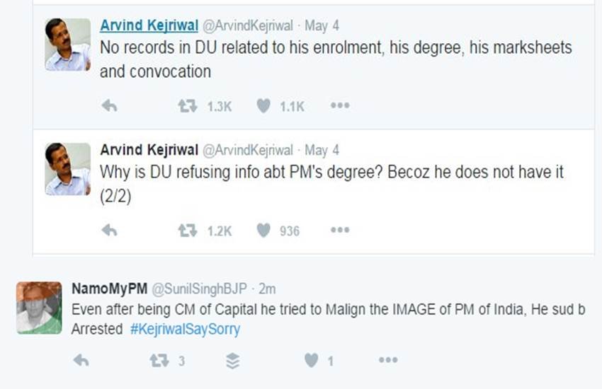 #kejriwalsaysorry, Arvind Kejriwal, Arvind Kejriwal latest news, PM Modi degree row, PM Modi Degree, #Kejriwalsaysorry, Narendra Modi BA Degree, Narendra Modi MA Degree, Modi Degree Certificate, Amit Shah, Amit Shah news, BJP, BJP Latest News, Arun jaitley, Arun jaitley news, Arvind Kejriwal Twitter, Kejriwal Apologize, AAP, AAP Latest News, Kejriwal Modi