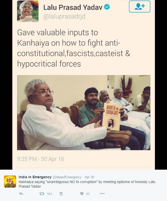 Kanhaiya Kumar, Kanhaiya Kumar news in hindi, Kanhaiya Kumar viral pictures, Kanhaiya Kumar pic, Kanhaiya Kumar lalu prasad yadav meet, kanhaiya lalu yadav, lalu prasad yadav, lalu prasad yadav news in hindi, Kanhaiya Kumar lalu prasad yadav viral pictures, JNU President Kanhaiya Kumar, Kanhaiya Kumar patna, Kanhaiya Kumar bihar, Kanhaiya Kumar touching lalu yadav feet, Kanhaiya Kumar twitter, Kanhaiya Kumar lalu yadav pic