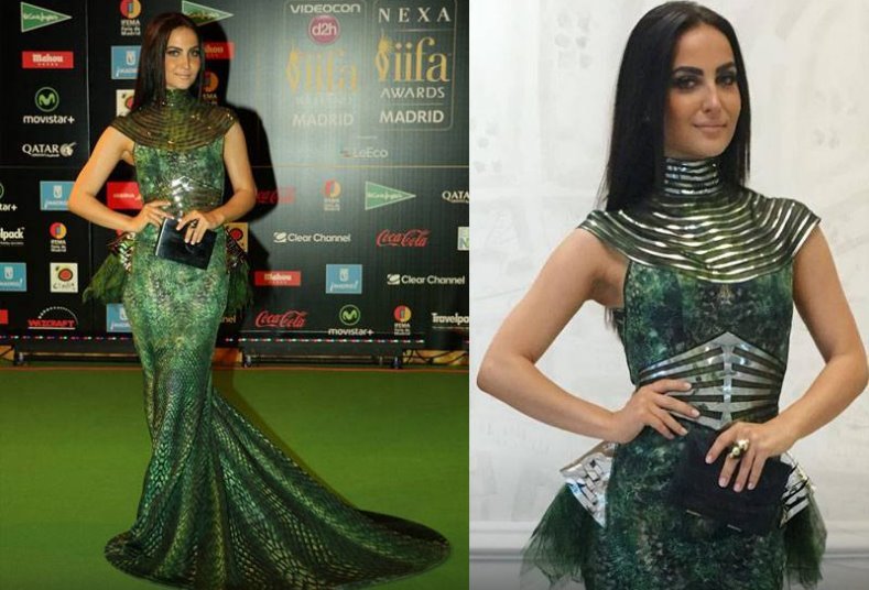 फॉरेस्ट ग्रीन कलर और स्नेक प्रिंट ड्रेस पहने ग्रीन कार्पेट पर उतरीं एली ने सबका ध्यान अपनी तरफ खींचा