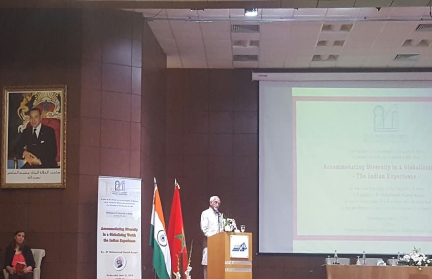 Hamid Ansari,Vice President India,Map of India,Map of India Pakistan,VP,Morocco,Rabat,Mohammad V University,hoarding,Indian Map with Pakistan,erroneous maps