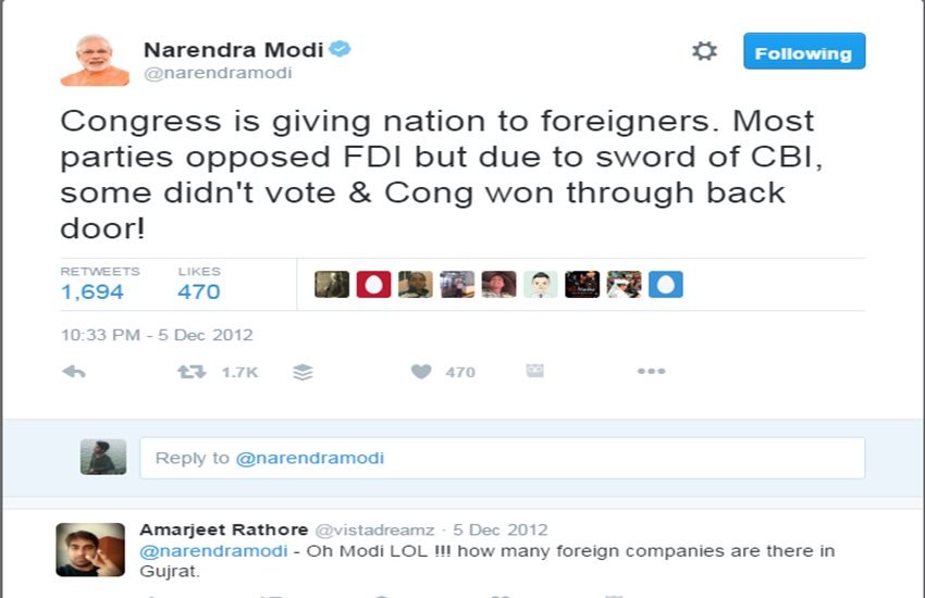 FDI, Narendra Modi, FDI in Defense, FDI in Pharma, FDI in Civil Aviation, Modi Tweets, Narendra Modi Twitter