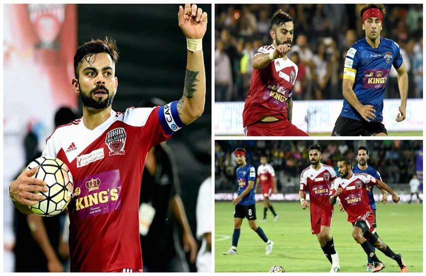 Virat Kohli, Virat Kohli football team, All Stars FC Abhishek bachchan, All Stars FC vs All Heart FC, All Heart FC Virat Kohli, Ranbir Kapoor, Ranbir Kapoor Football, actors vs cricketers, cricketers actors football match, Celebrity Clasico 2016, All Stars FC, All Heart FC, Sports News, Sports
