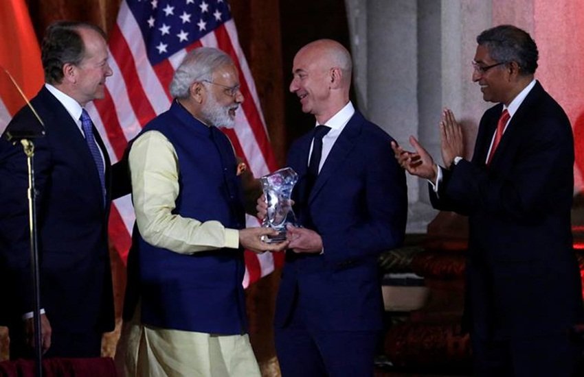 modi, jeff bezos, amazon, narendra modi in us, modi in us 2016, modi in us, amazon india, amazon to invest in india