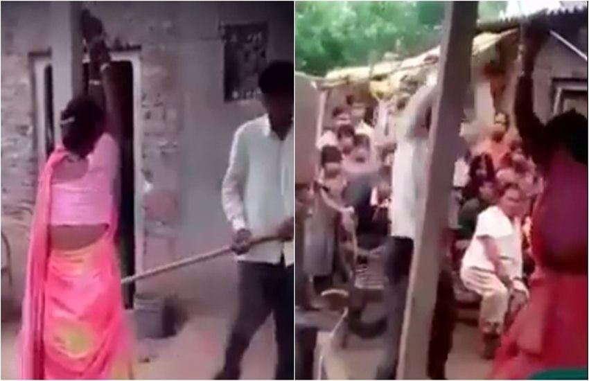 man beats wife disturbing video, man beats wife video, man beats wife lover in bihar, viral video