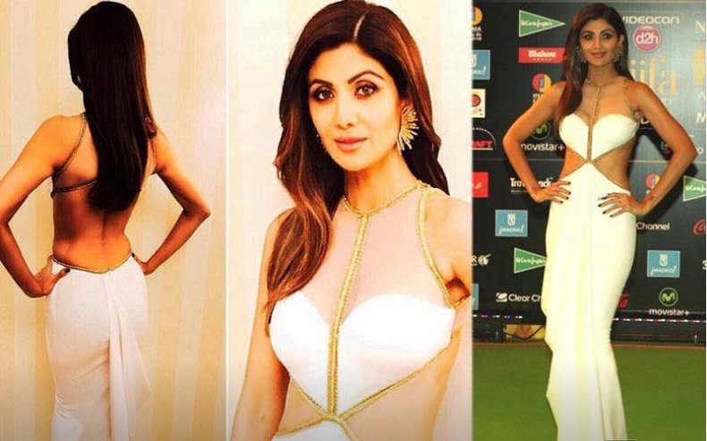 शांतनू एंड निखिल के इस बैकलेस व्हाइट गाउन में शिल्पा बेहद हॉट लग रही थीं