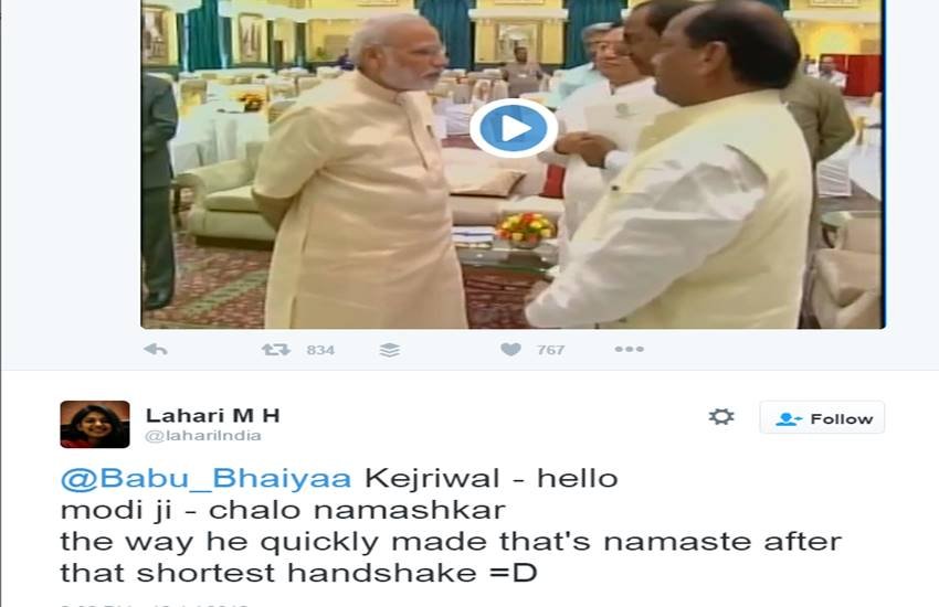 Arvind Kejriwal, Narendra Modi, Modi Kejriwal Handshake, Modi Kejriwal Together, Modi Kejriwal Meet, ModiMeetsKejriwal, handshake between Modi and Kejriwal, Delhi CM, Twitter Trolls, Arvind Kejriwal Trolled, Social Media, Trending News, Jansatta