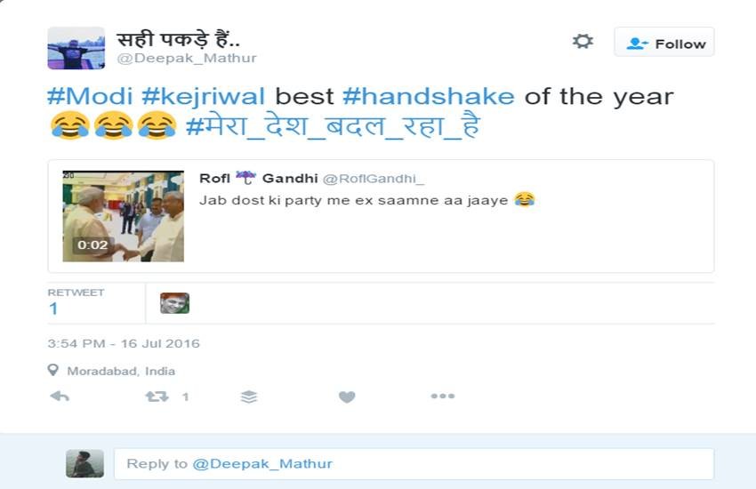 Arvind Kejriwal, Narendra Modi, Modi Kejriwal Handshake, Modi Kejriwal Together, Modi Kejriwal Meet, ModiMeetsKejriwal, handshake between Modi and Kejriwal, Delhi CM, Twitter Trolls, Arvind Kejriwal Trolled, Social Media, Trending News, Jansatta