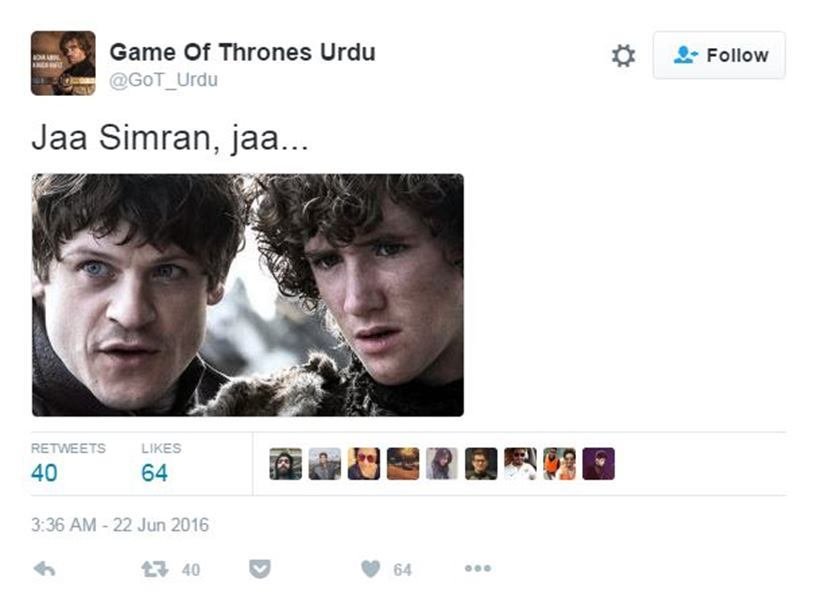 Game of Thrones, Urdu, parody account