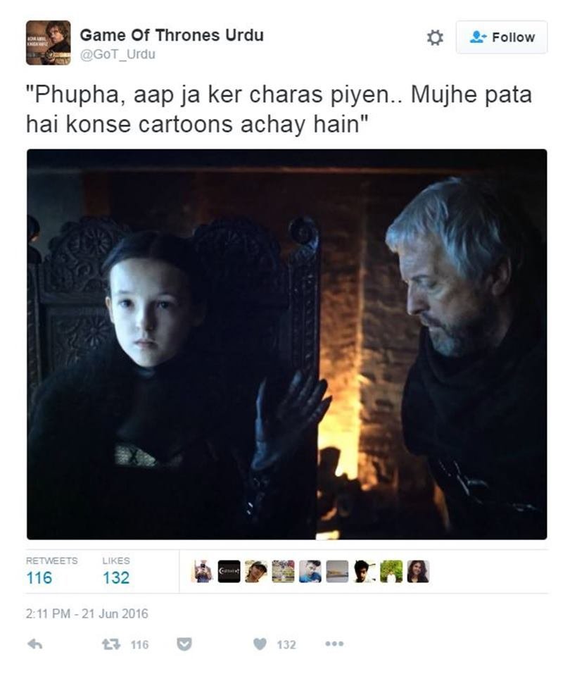 Game of Thrones, Urdu, parody account