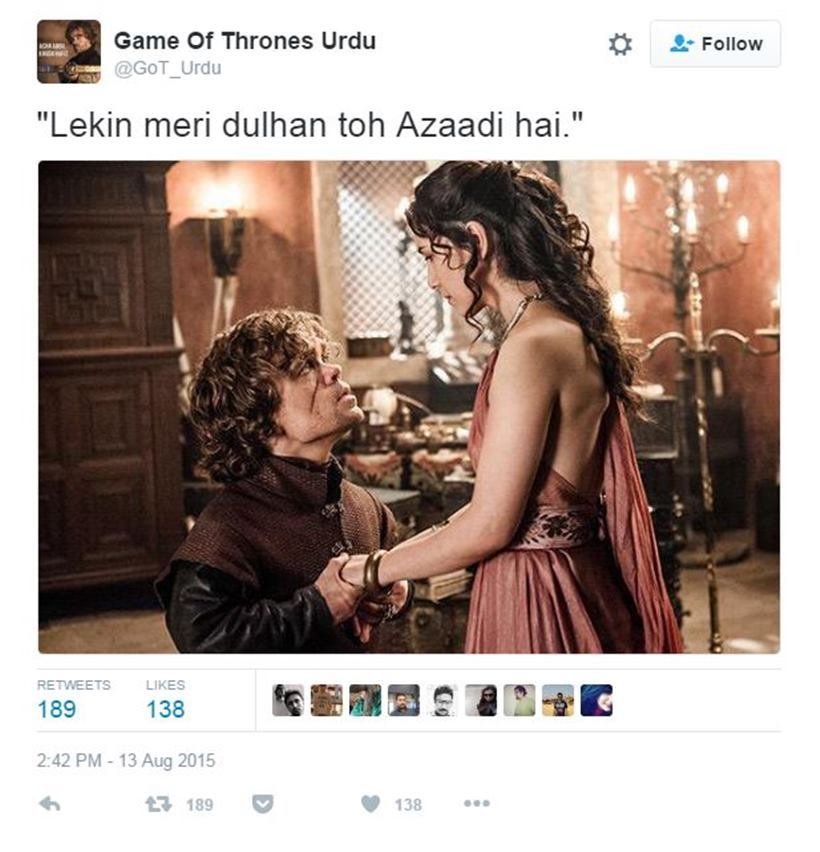 Game of Thrones, Urdu, parody account