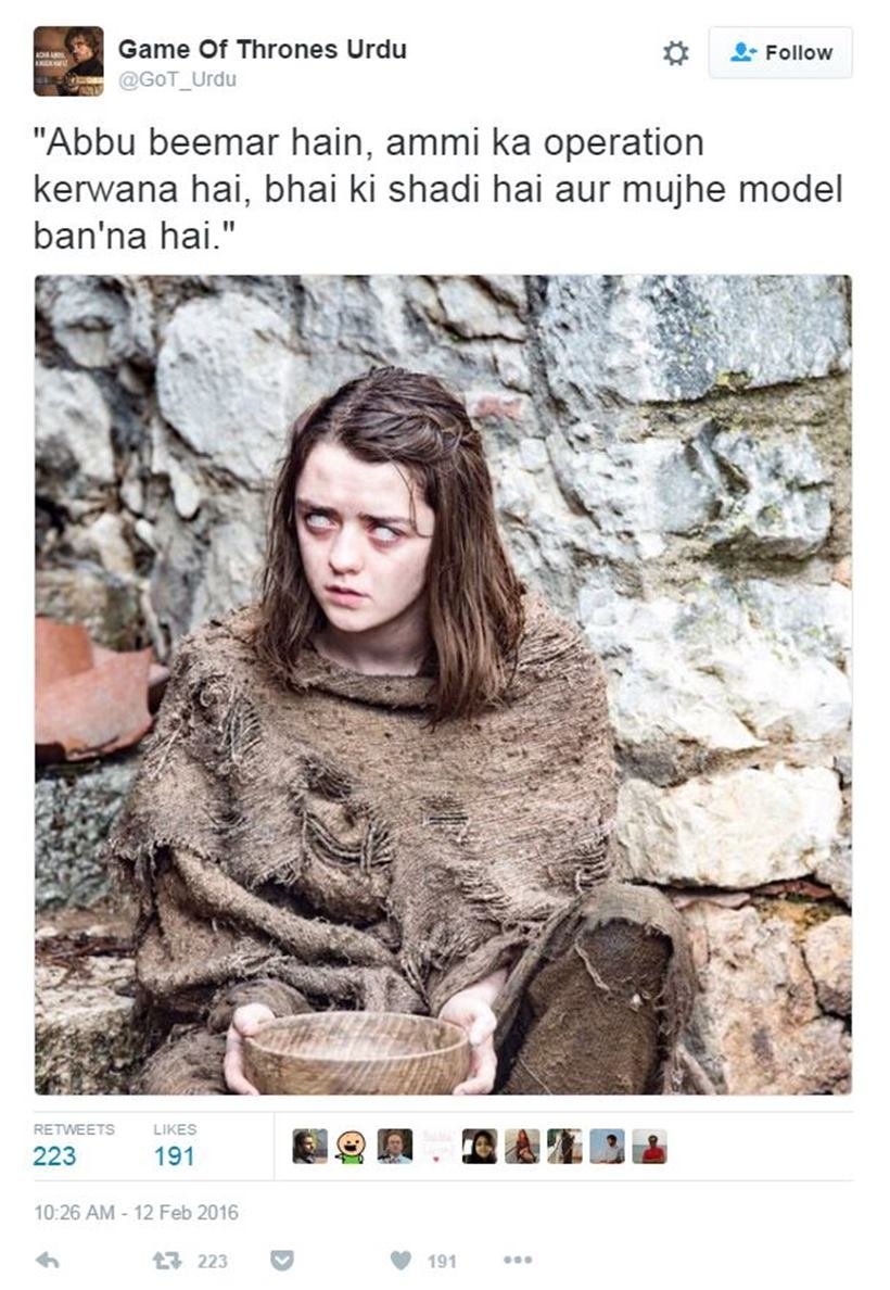 Game of Thrones, Urdu, parody account
