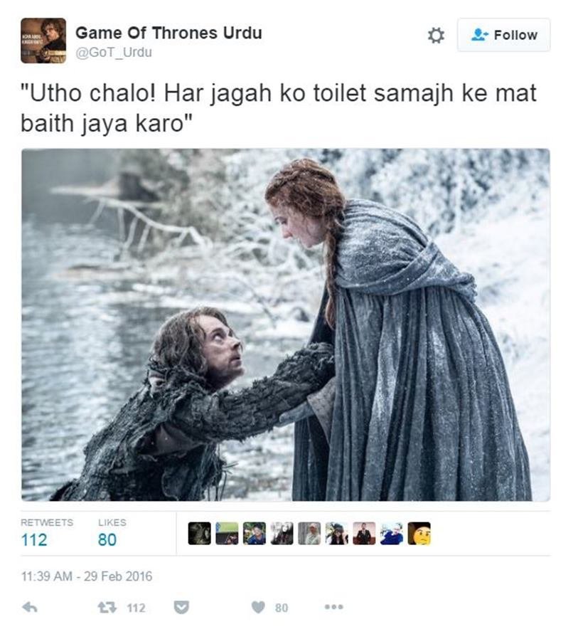 Game of Thrones, Urdu, parody account