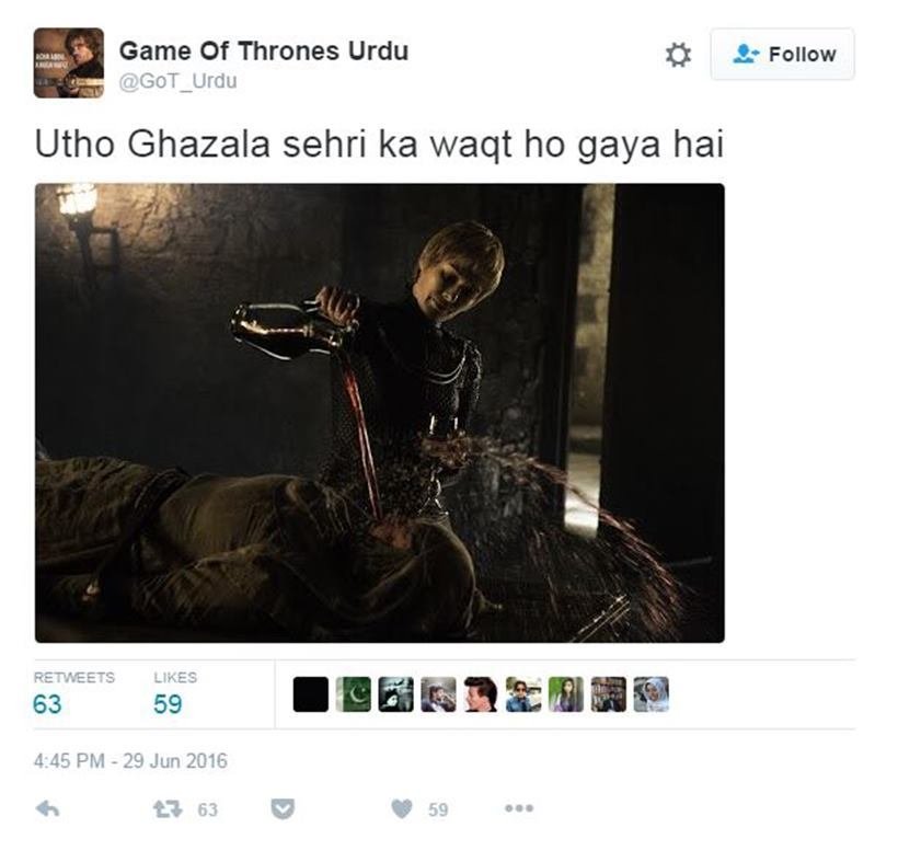 Game of Thrones, Urdu, parody account