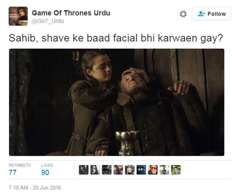 Game of Thrones, Urdu, parody account