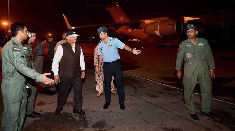 New Delhi: Minister of State for External Affairs V K Singh arrives at AFS Palam ?in New Delhi on early Thursday morning to depart for South Sudan to lead the government's operation 'Sankat Mochan' for भारत लौटे कुल 156 लोगों में नौ महिलाएं और तीन बच्चे भी हैं। (PTI Photo) 